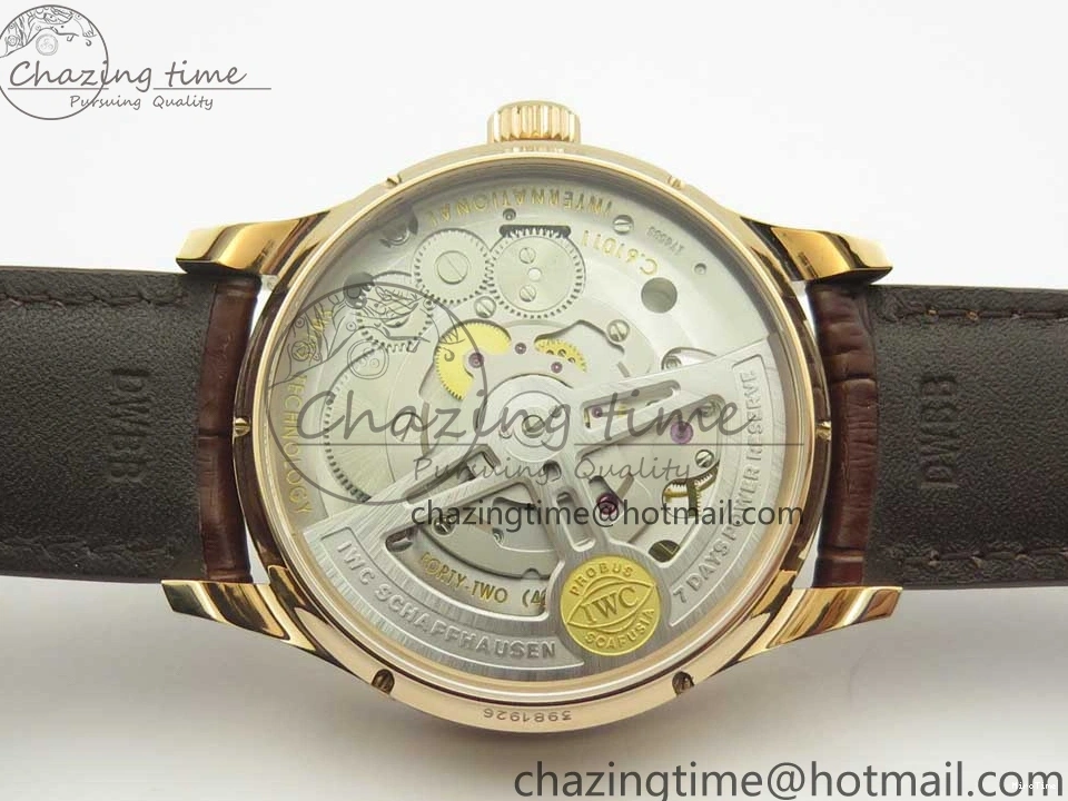 MIROTIME 0209 Portuguese Tourbillon IW504602 RG ZF Best Edition White Dial on Brown Leather Strap Stretchable 7178
